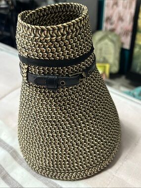 QVC Woven Straw Packable Visor with Black Belt NWOT